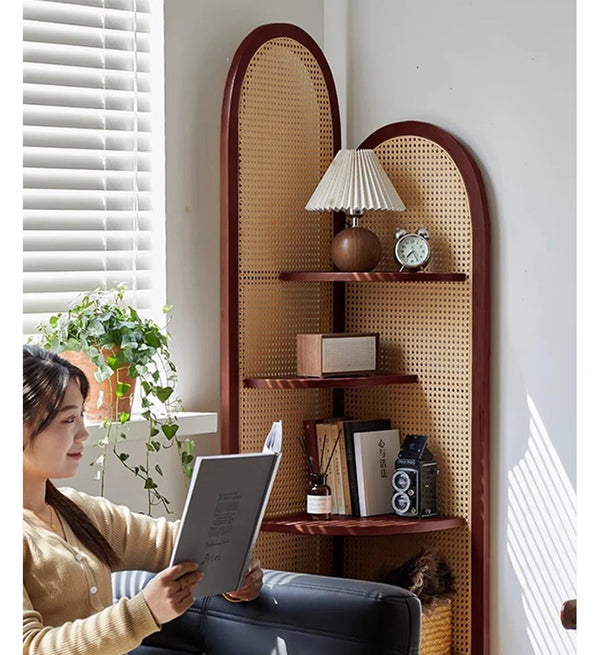 Panel Nut-Brown Solid Wood and Rattan Folding Room Divider  Wooden Bazar
