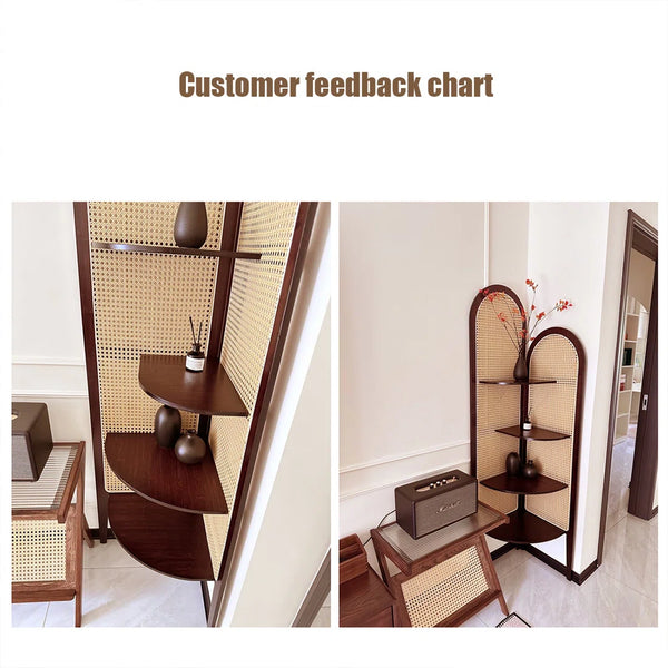 Panel Nut-Brown Solid Wood and Rattan Folding Room Divider  Wooden Bazar