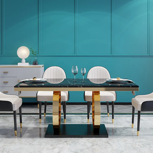 Kelsburg Modern Luxury Dining Table with Metal Frame & Natural Marble Top