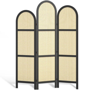 **3-Panel Pine Wood & Natural Cane Folding Room Divider – Japanese-Inspired**  Wooden Bazar
