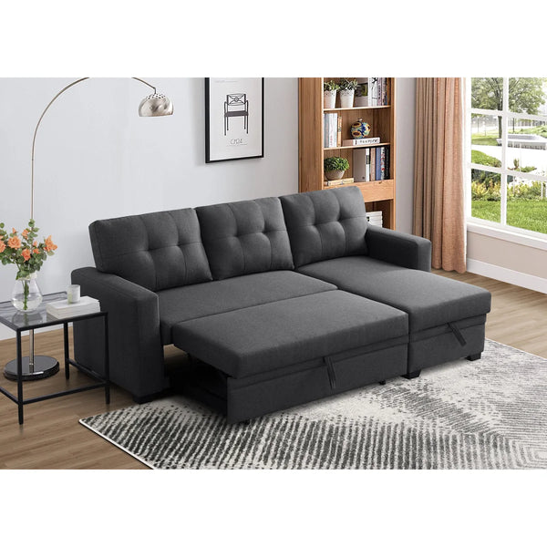 3-Piece Pull-Out Sofa Bed With Reversible Storage Chaise  Wooden bazar