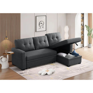 3-Piece Pull-Out Sofa Bed With Reversible Storage Chaise  Wooden bazar