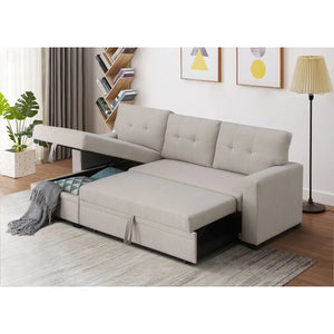 3-Piece Pull-Out Sofa Bed With Reversible Storage Chaise  Wooden bazar