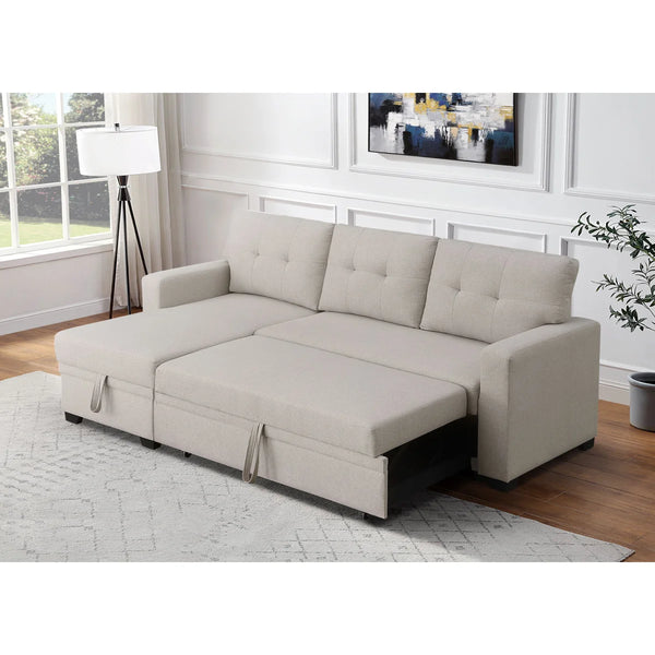 3-Piece Pull-Out Sofa Bed With Reversible Storage Chaise  Wooden bazar