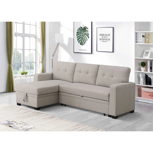 3-Piece Pull-Out Sofa Bed With Reversible Storage Chaise  Wooden bazar