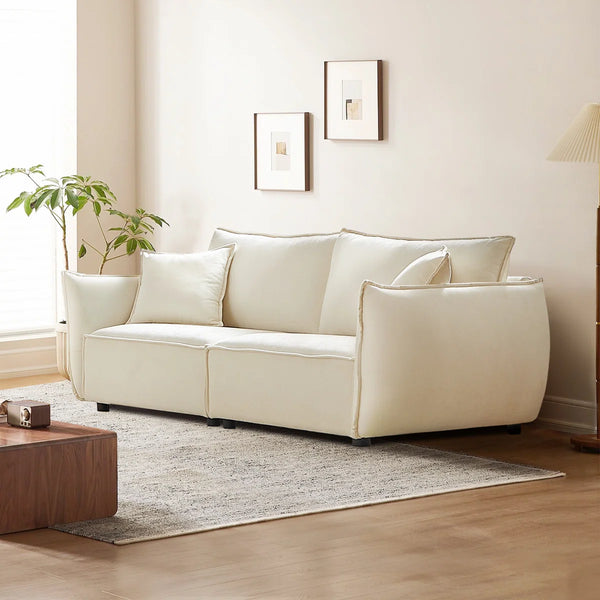 3-Seater Sofa with Armrests Wide Deep Seats & Accent Pillows - Wooden Bazar