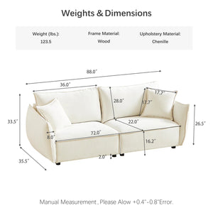 3-Seater Sofa with Armrests Wide Deep Seats & Accent Pillows - Wooden Bazar