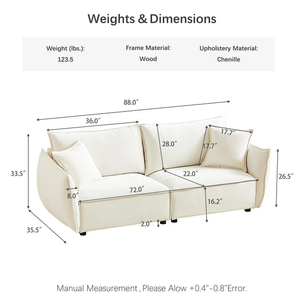 3-Seater Sofa with Armrests Wide Deep Seats & Accent Pillows - Wooden Bazar