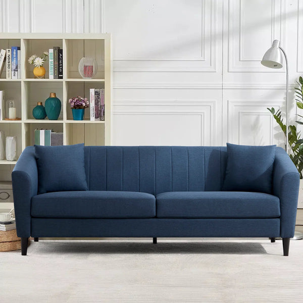 Giggy Upholstered Sofa With Channel Stitching With 2 Accent Pillows - Wooden Bazar