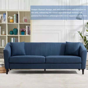 Giggy Upholstered Sofa With Channel Stitching With 2 Accent Pillows - Wooden Bazar
