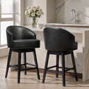 30" Swivel Faux Leather Upholstered Bar Stool with Solid Wood Legs (Set of 2)  Wooden Bazar