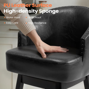 30" Swivel Faux Leather Upholstered Bar Stool with Solid Wood Legs (Set of 2)  Wooden Bazar
