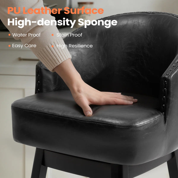 30" Swivel Faux Leather Upholstered Bar Stool with Solid Wood Legs (Set of 2)  Wooden Bazar