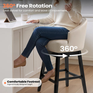 30" Swivel Faux Leather Upholstered Bar Stool with Solid Wood Legs (Set of 2)  Wooden Bazar