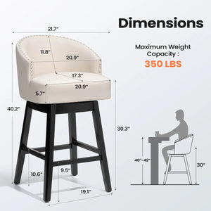 30" Swivel Faux Leather Upholstered Bar Stool with Solid Wood Legs (Set of 2)  Wooden Bazar