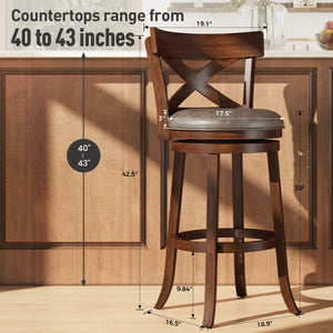 Swivel Upholstered Bar Stools with Solid Wood Frame and Faux Leather Seats (Set of 2)  Wooden Bazar