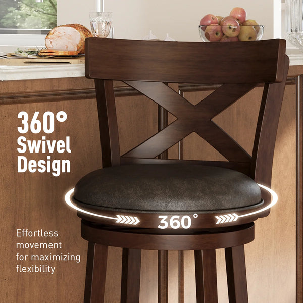 Ridgette Adjustable-Height Swivel Bar Stools with Footrests, 24"–32" Seat Height (Set of 2)  Wooden Bazar