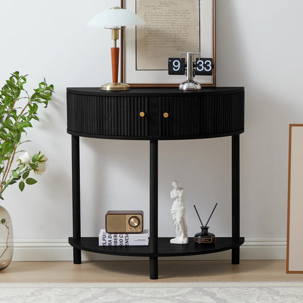 Modern Farmhouse Half-Moon Console Table  Wooden Bazar