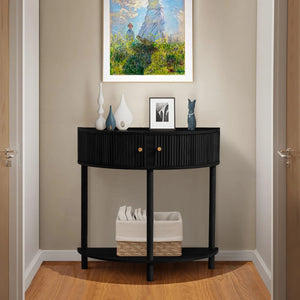 Modern Farmhouse Half-Moon Console Table  Wooden Bazar