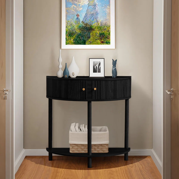 Modern Farmhouse Half-Moon Console Table  Wooden Bazar