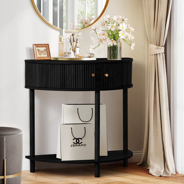 Modern Farmhouse Half-Moon Console Table  Wooden Bazar