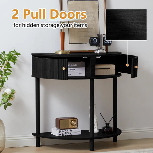 Modern Farmhouse Half-Moon Console Table  Wooden Bazar