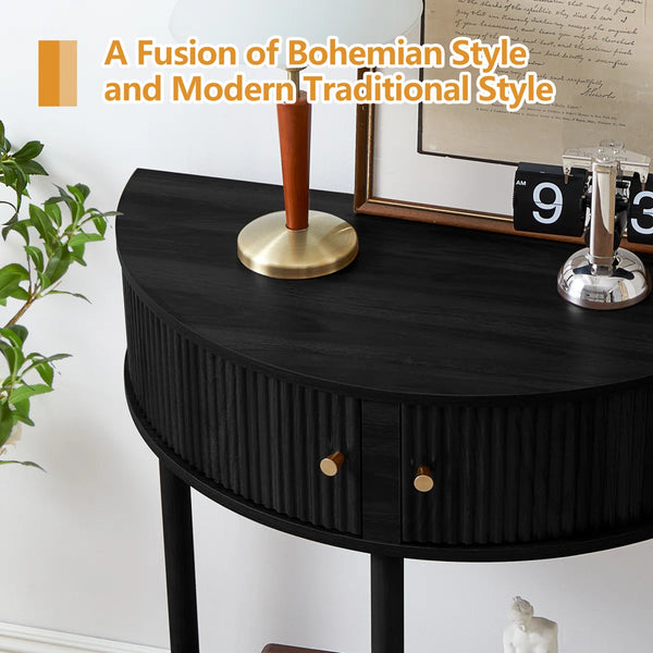 Modern Farmhouse Half-Moon Console Table  Wooden Bazar