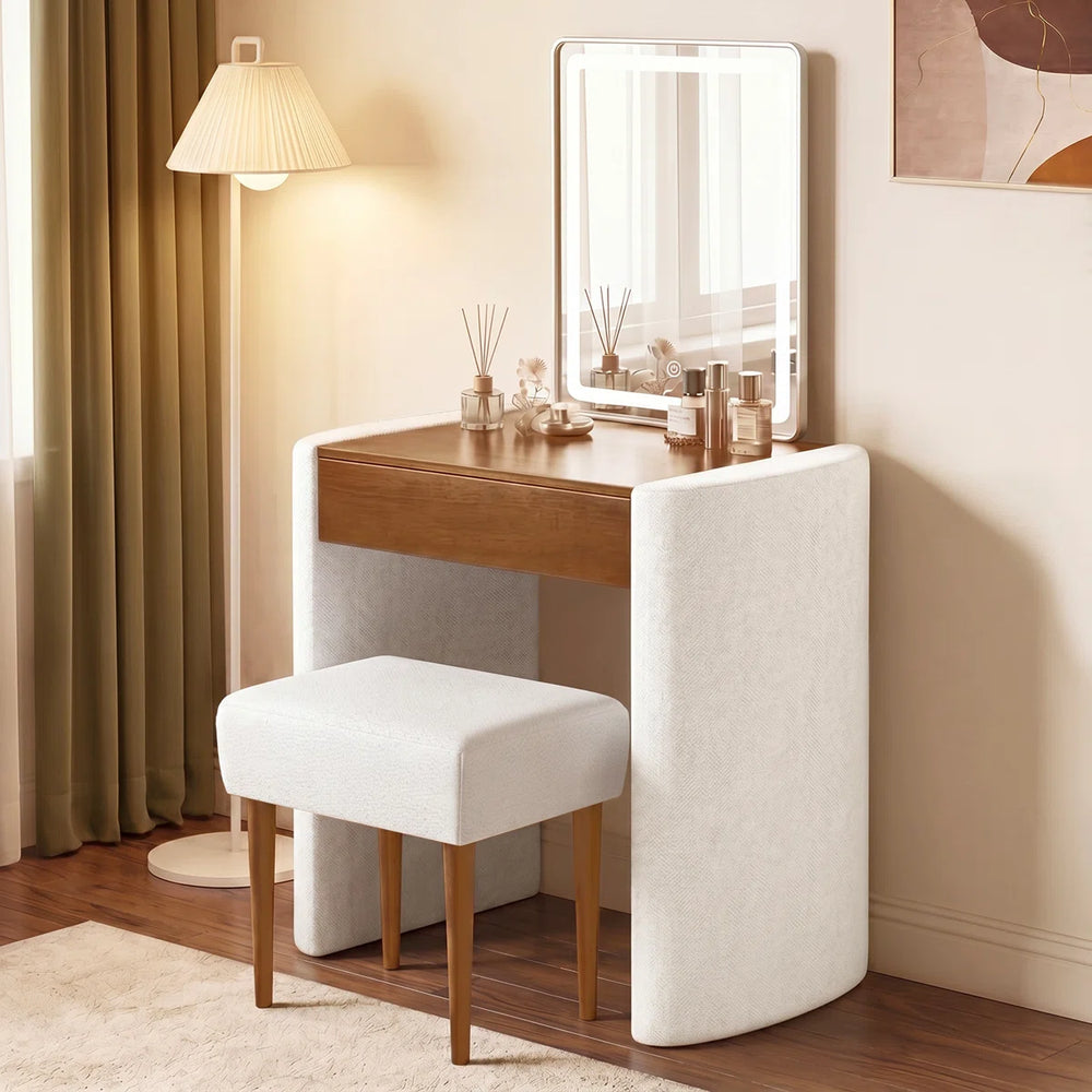 **Modern Makeup Vanity Set with Lighted Mirror for Bedroom**  Wooden Bazar
