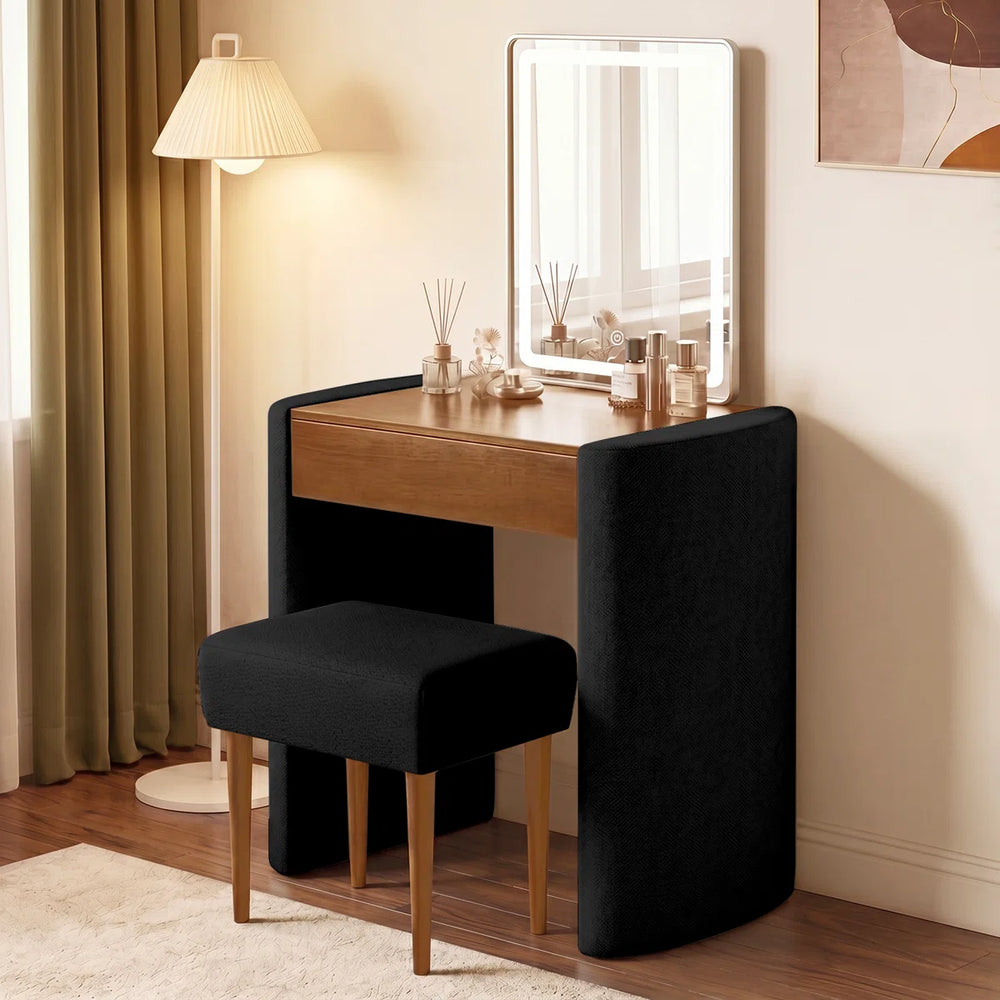 **Modern Makeup Vanity Set with Lighted Mirror for Bedroom**  Wooden Bazar