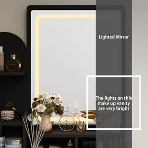 31.5" W Makeup Vanity Set with 3-Color LED Lighted Mirror and 5 Storage Drawers  Wooden Bazar