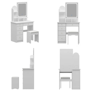 31.5" W Makeup Vanity Set with 3-Color LED Lighted Mirror and 5 Storage Drawers  Wooden Bazar