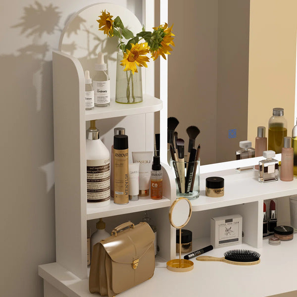 31.5" W Makeup Vanity Set with 3-Color LED Lighted Mirror and 5 Storage Drawers  Wooden Bazar