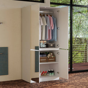 Freestanding Mirrored Wardrobe with Hanging Rod & Adjustable Shelves  Wooden Bazar