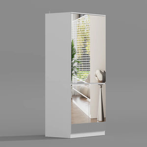 Mirrored Wardrobe Armoire with Clothing Rod & Adjustable Shelves  Wooden Bazar