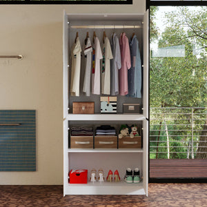 Freestanding Mirrored Wardrobe with Hanging Rod & Adjustable Shelves  Wooden Bazar