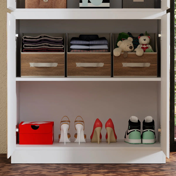 Freestanding Mirrored Wardrobe with Hanging Rod & Adjustable Shelves  Wooden Bazar