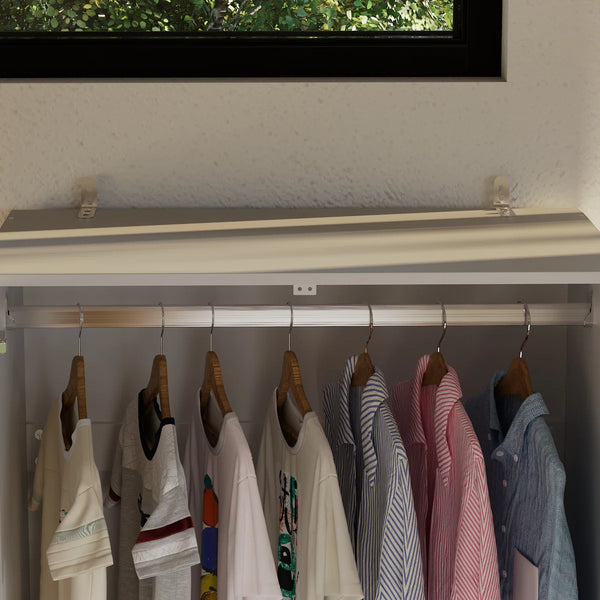 Freestanding Mirrored Wardrobe with Hanging Rod & Adjustable Shelves  Wooden Bazar