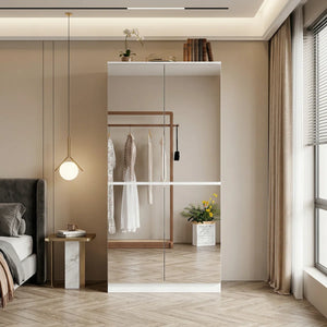 Mirrored Wardrobe Armoire with Clothing Rod & Adjustable Shelves  Wooden Bazar