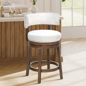 360° Swivel 24" Counter Stool with Nailhead Trim, Upholstered Solid Wood Bar Chair for Kitchen Island  Wooden Bazar