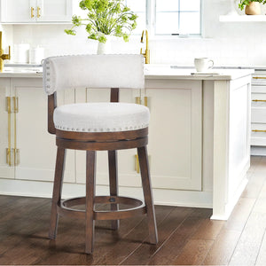 360° Swivel 24" Counter Stool with Nailhead Trim, Upholstered Solid Wood Bar Chair for Kitchen Island  Wooden Bazar