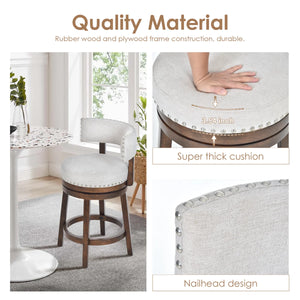 360° Swivel 24" Counter Stool with Nailhead Trim, Upholstered Solid Wood Bar Chair for Kitchen Island  Wooden Bazar