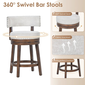 360° Swivel 24" Counter Stool with Nailhead Trim, Upholstered Solid Wood Bar Chair for Kitchen Island  Wooden Bazar