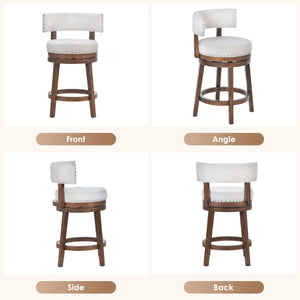 360° Swivel 24" Counter Stool with Nailhead Trim, Upholstered Solid Wood Bar Chair for Kitchen Island  Wooden Bazar