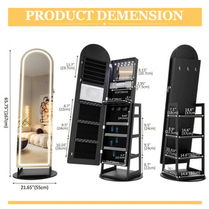 Swivel Arched Jewelry Armoire with LED Lighted Full-Length Mirror  Wooden Bazar