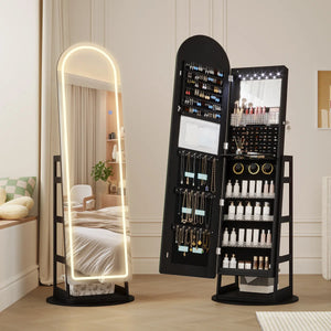 Swivel Arched Jewelry Armoire with LED Lighted Full-Length Mirror  Wooden Bazar