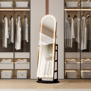 Swivel Arched Jewelry Armoire with LED Lighted Full-Length Mirror  Wooden Bazar