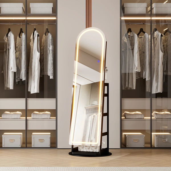 Swivel Arched Jewelry Armoire with LED Lighted Full-Length Mirror  Wooden Bazar
