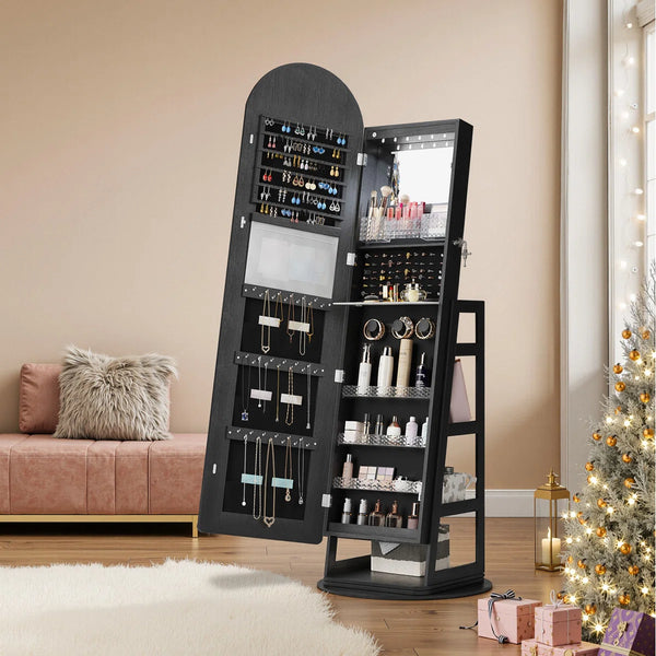 Swivel Arched Jewelry Armoire with LED Lighted Full-Length Mirror  Wooden Bazar
