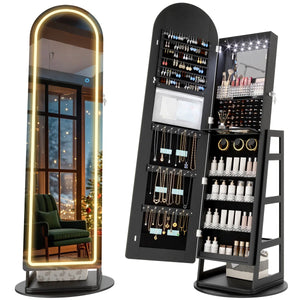 Swivel Arched Jewelry Armoire with LED Lighted Full-Length Mirror  Wooden Bazar