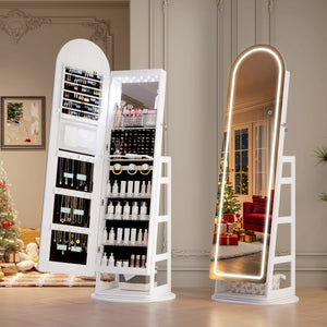 Swivel Arched Jewelry Armoire with LED Lighted Full-Length Mirror  Wooden Bazar